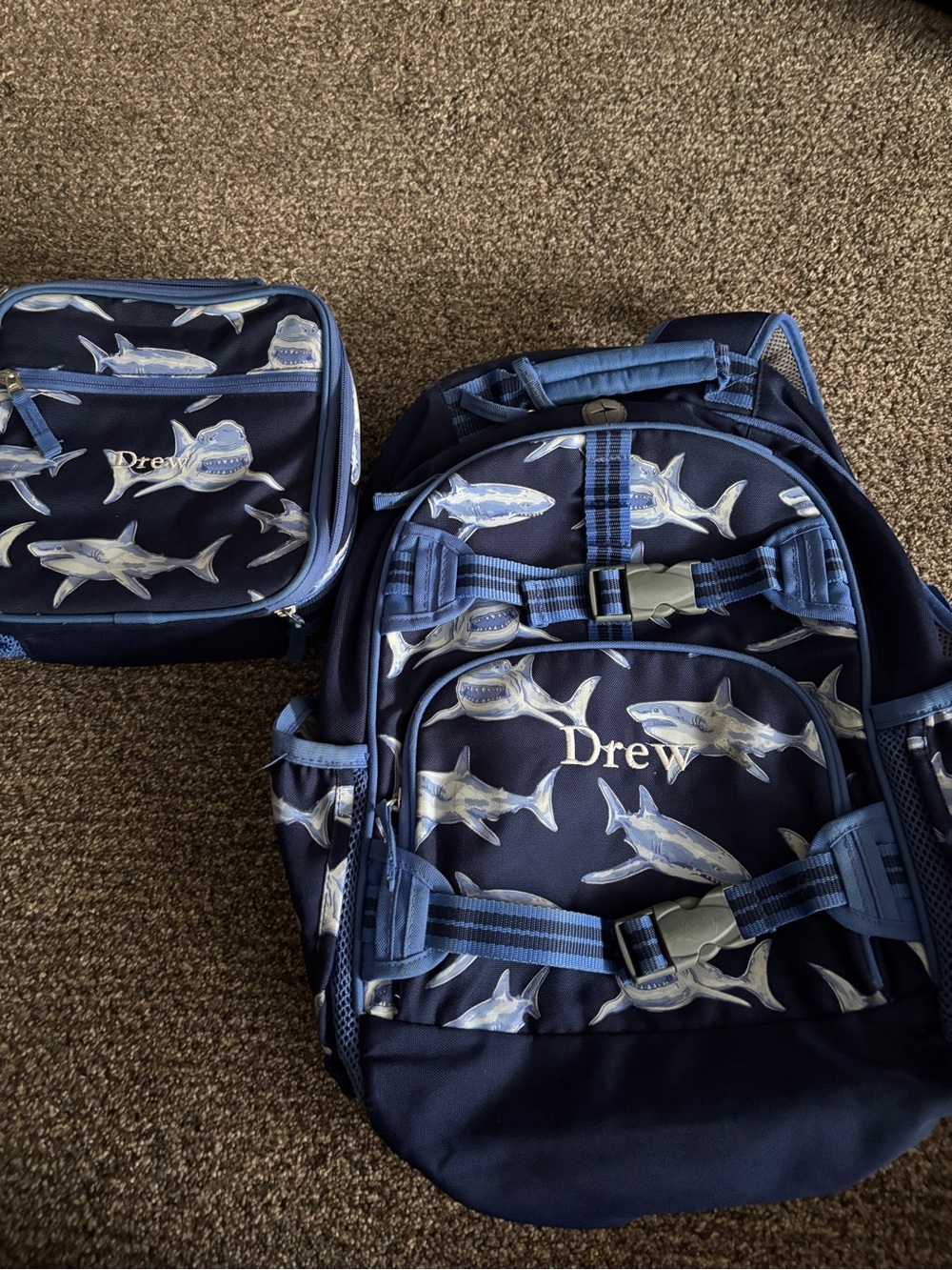 Pottery Barn Kids Large Mackenzie Glow in the Dark Shark Backpack and Linch Box